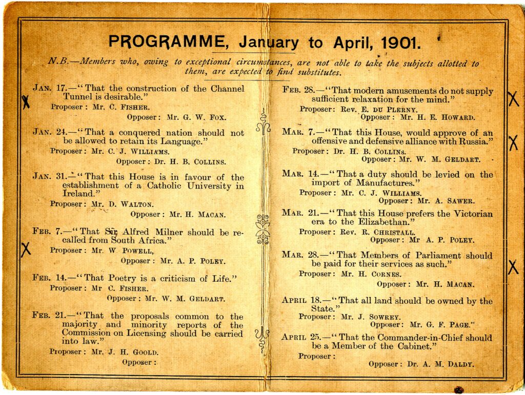 Kingston Debating Society motions 1901